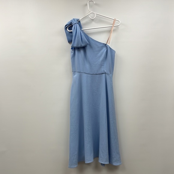 NWOT Gal Meets Glam Yvonne One Shoulder Knee-Length Crepe Cocktail Dress Blue 4 - Picture 2 of 11